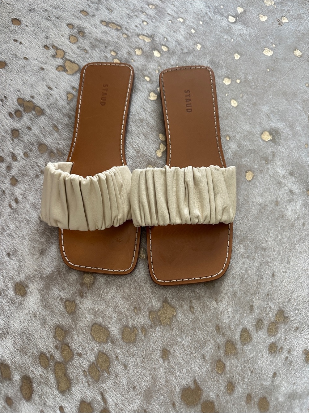 STAUD Cream Ruched NINA Sandals size 36
